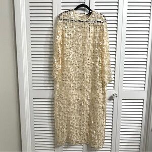 Zara Crochet Sequin Cover Up Beige Open Knit Midi Dress Boho Festival Beachy M